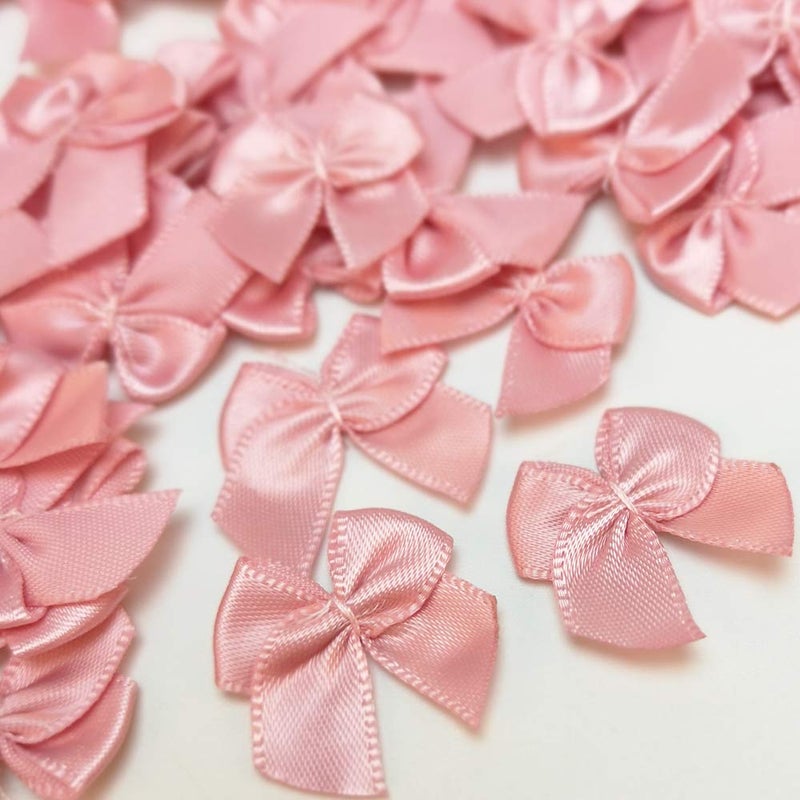 Chenkou Craft 60pcs Mini Satin Ribbon Bows Flowers 1" x3/4" Appliques DIY Craft (Light Mauve) - Image 2